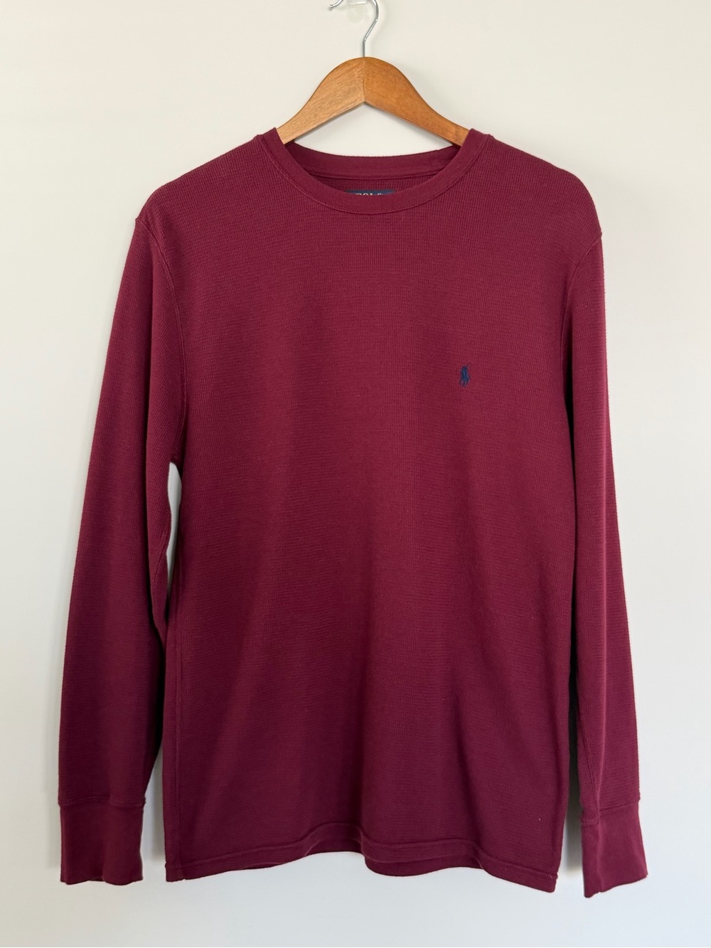 Polo Ralph Lauren Waffle Knit Thermal Shirt Maroon Navy Pony Logo L - Picture 3 of 10